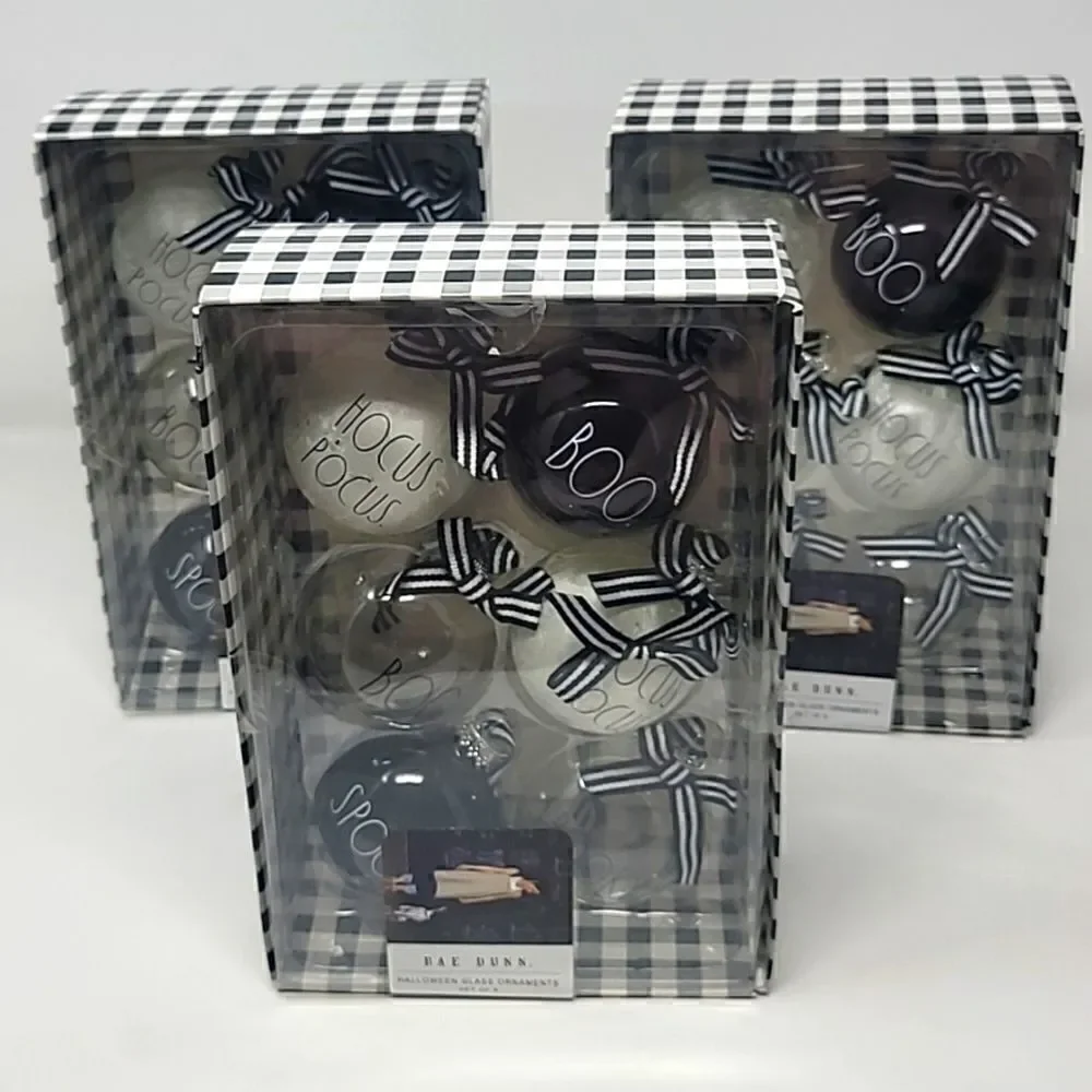 Halloween Rae Dunn 6 Glass Ball in each Boo hocus pocus Ornaments Spooky Set 3